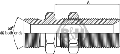 BSP male x BSP male extended bulkhead WITH LOCKNUT Drawing