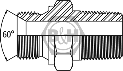 BSP male DIN 3852 Form A x BSPT male Drawing