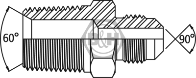 NPTF male x SAE male 45° external flare Drawing