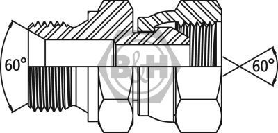 BSP male DIN 3852 Form A x BSP swivel female Drawing