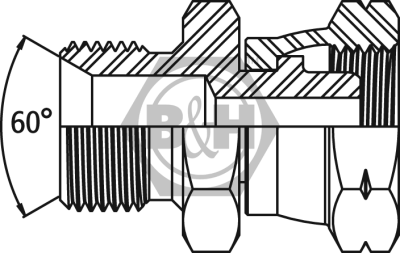 BSP male x METRIC swivel female 1.5mm pitch Drawing