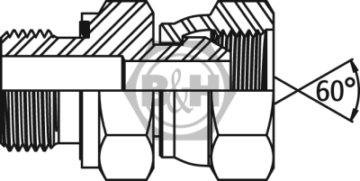 BSP male captive seal for 3869 x BSP swivel female Drawing