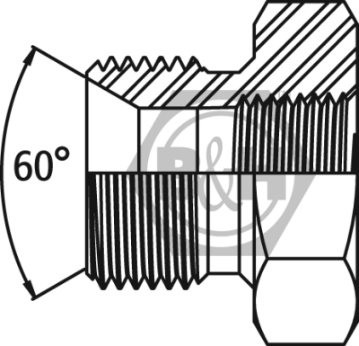 BSP male 60° cone x NPTF fixed female bush Drawing