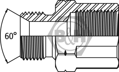 BSP male x METRIC fixed female extended 1.5mm pitch Drawing