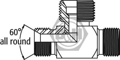 BSP male tee cone seating ENLARGING ON BRANCH Drawing