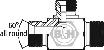 BSP male tee for bonded seal REDUCING ON BRANCH Drawing