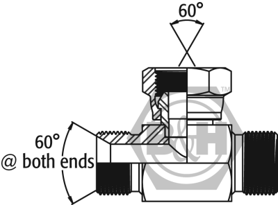 BSP male x BSP male x BSP swivel female branch tee Drawing