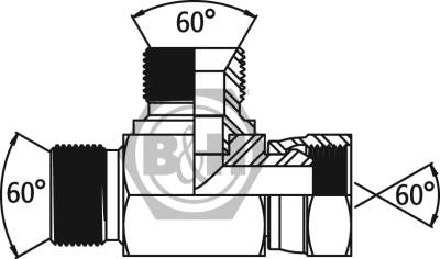 BSP male x BSP swivel female x BSP male branch tee Drawing