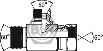 BSP male x BSP swivel female x BSP male branch tee REDUCING ON BRANCH Drawing