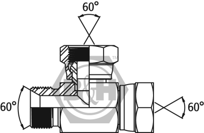 BSP male x BSP swivel female x BSP swivel female branch tee Drawing