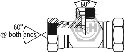 BSP swivel female x BSP swivel female x BSP male branch tee REDUCING ON BRANCH Drawing