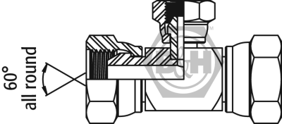 BSP swivel female tee REDUCING ON BRANCH Drawing