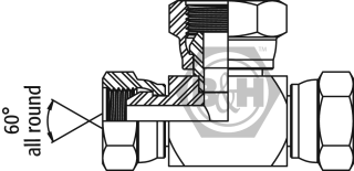 BSP swivel female tee ENLARGING ON BRANCH Drawing