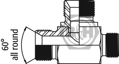 BSP male UNEQUAL tee for bonded seal Drawing