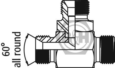 BSP male tee for bonded seal HEXAGON INSERT Drawing