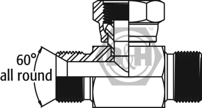 BSP male x BSP male x BSP swivel female O'ring seal branch tee (Soft Seal) Drawing