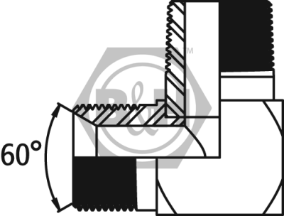 BSP male x BSPT male 90° compact elbow Drawing