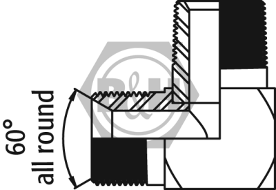 BSP male x NPTF male 90° compact elbow Drawing