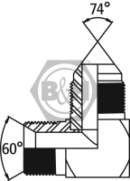 BSP male x JIC male 90° compact elbow Drawing