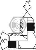 NPTF male x JIC male 90° compact elbow Drawing