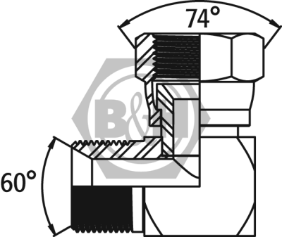 BSP male x JIC swivel female 90° compact elbow Drawing