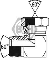 NPTF male x BSP swivel female 90° compact elbow Drawing
