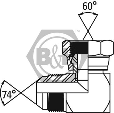 JIC male x BSP swivel female 90° compact elbow Drawing