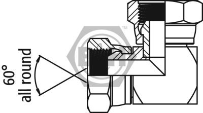 BSP swivel female x BSP swivel female 90° compact elbow Drawing