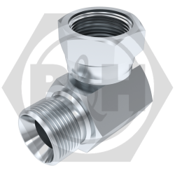 BSP male for bonded seal x BSP swivel female 90° compact elbow