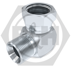 BSP male cone seat x BSP swivel female 90° compact elbow