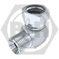 BSP male cone seat x BSP swivel female O'ring (Soft Seal) 90° compact elbow