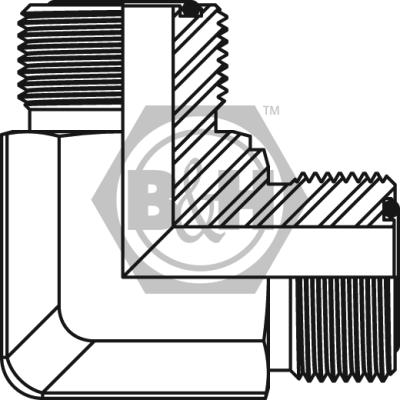 ORFS male x ORFS male 90° forged compact elbow Drawing