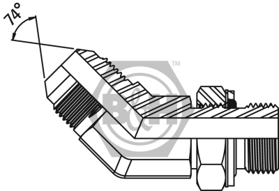 JIC male x UNF male 45° positional forged elbow Drawing