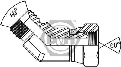 BSP male x BSP swivel female 45° forged compact elbow Drawing