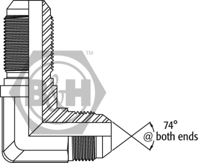 JIC male x JIC male BULKHEAD 90° forged compact elbow Drawing