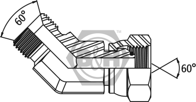 BSP male x BSP swivel female O'ring seal 45° forged compact elbow (Soft Seal) Drawing