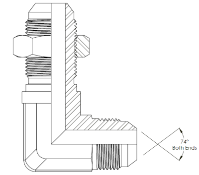 JIC male x JIC male BULKHEAD 90° forged compact elbow with Locknut Drawing