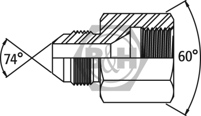 JIC male x JIS Fixed Female Extended 60° internal seat (BSP Threads) Drawing
